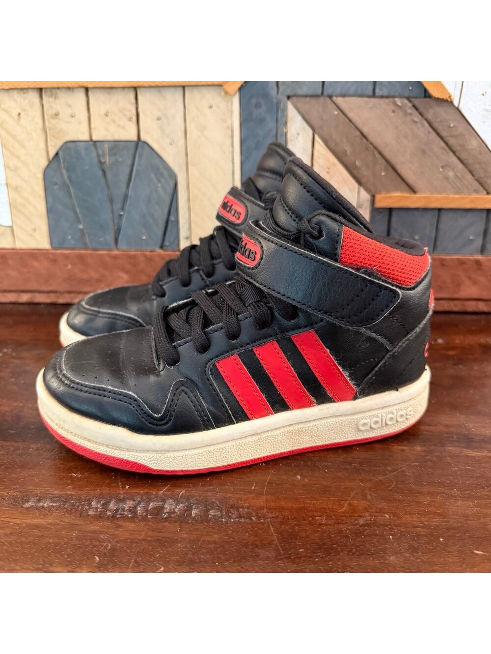 Adidas Postmove Mid Black Vivid Red Kids High Top Basketball Shoes Size 12.5K